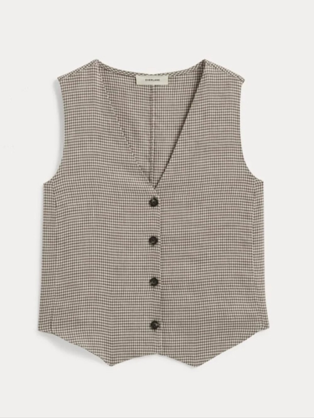 Everlane The Vest In Stretch Linen Deep Taupe Mini Gingham